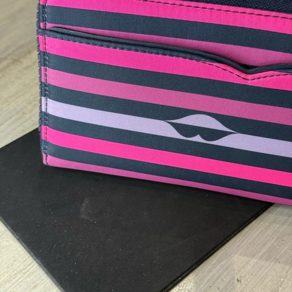 Kate Spade Lips Pink & Purple Striped Zip-Around Wallet-NWOT